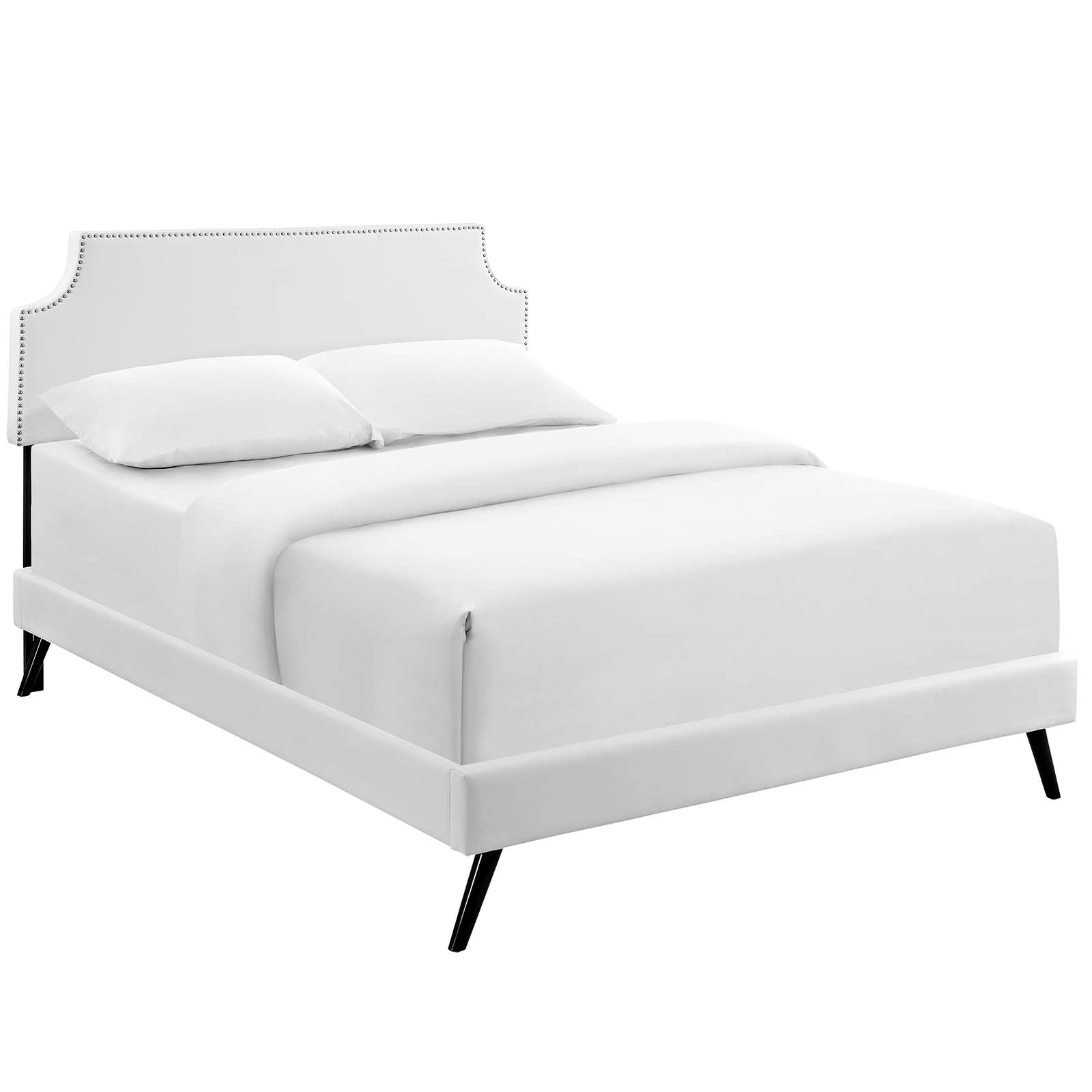 Corene Queen Vinyl Platform Bed with Round Splayed Legs