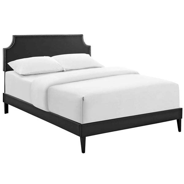 Corene Full Vinyl Platform Bed with Squared Tapered Legs