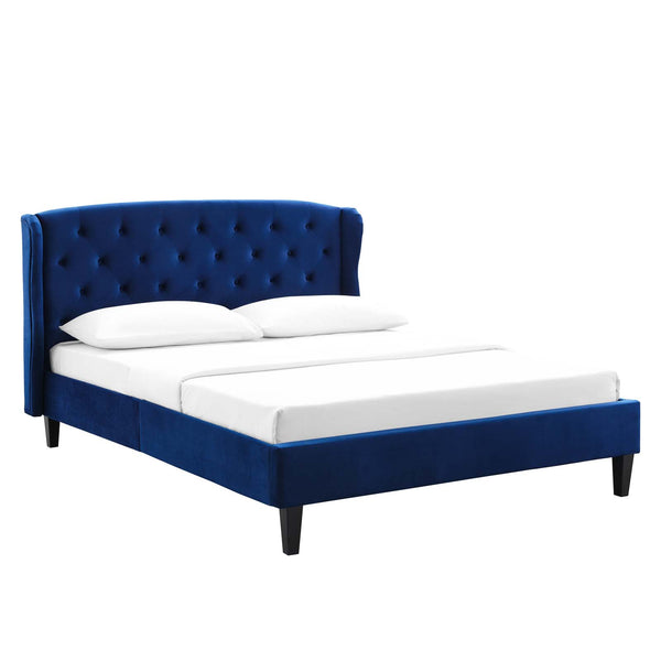 Penelope Tufted Wingback Queen Performance Velvet Platform Bed