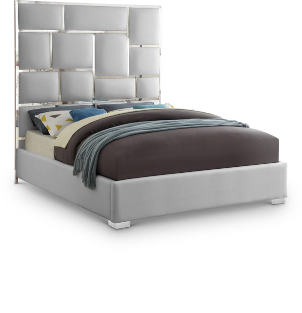 Milan White Vegan Leather Queen Bed