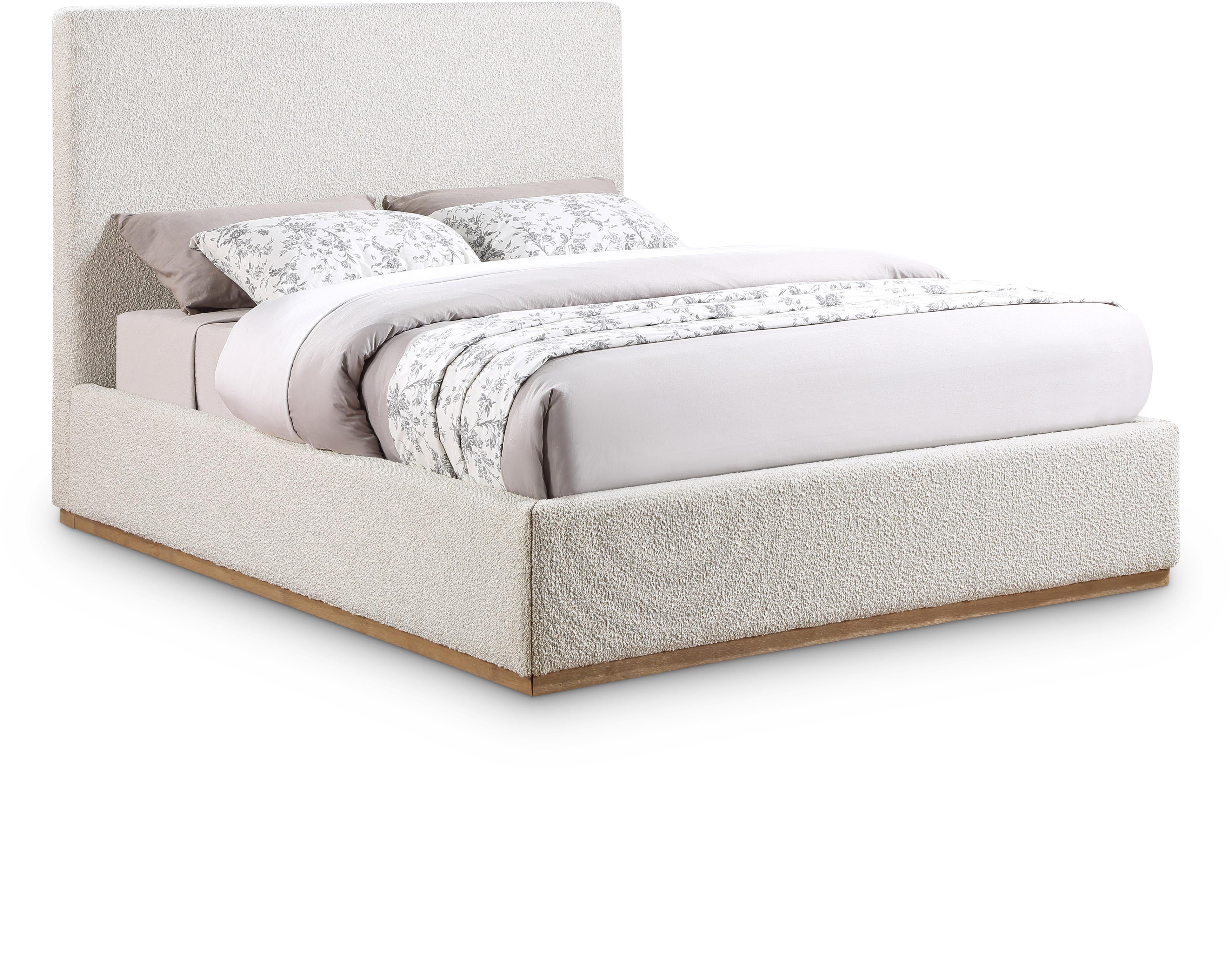 Monaco Cream Boucle Fabric Queen Bed