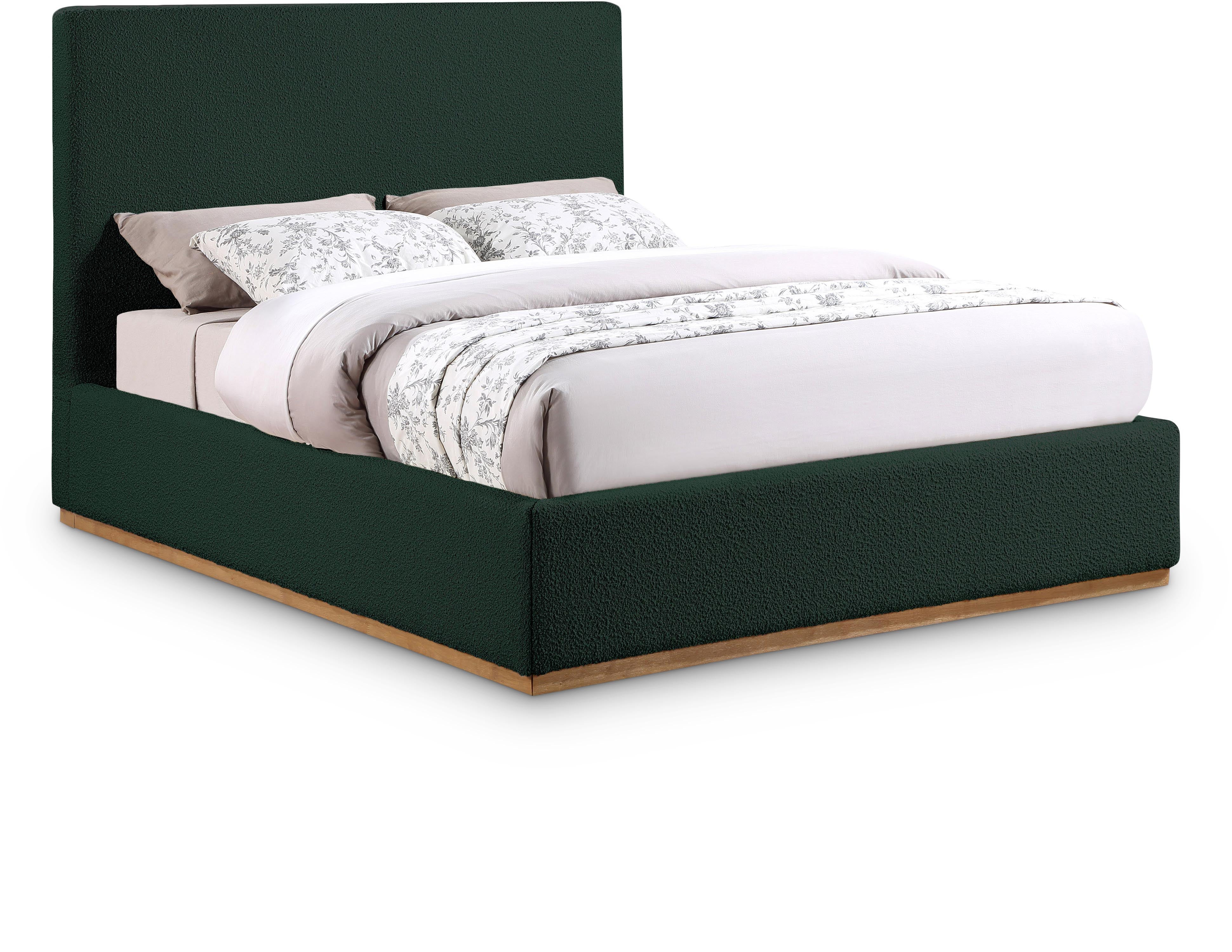 Monaco Green Boucle Fabric Queen Bed