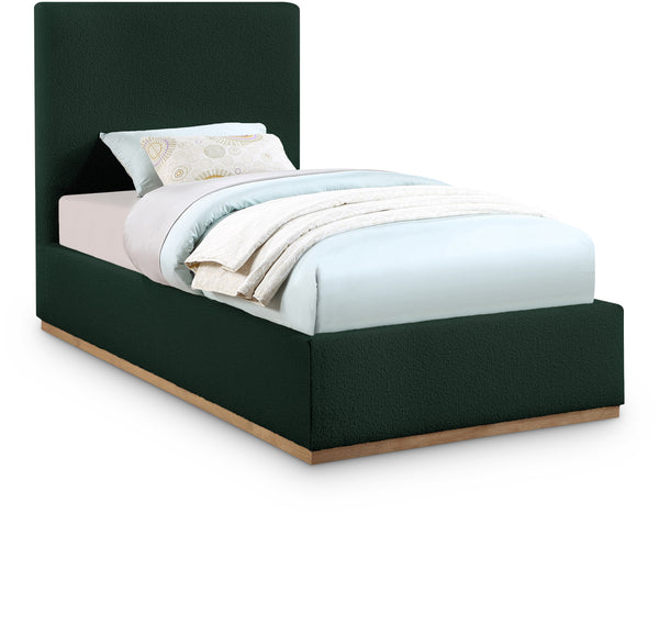 Monaco Green Boucle Fabric Twin Bed