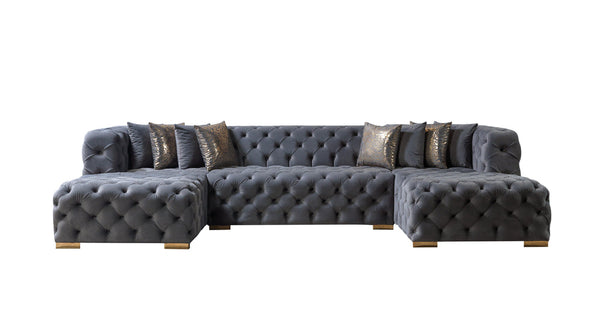 Neva Gray Velvet Double Chaise Sectional