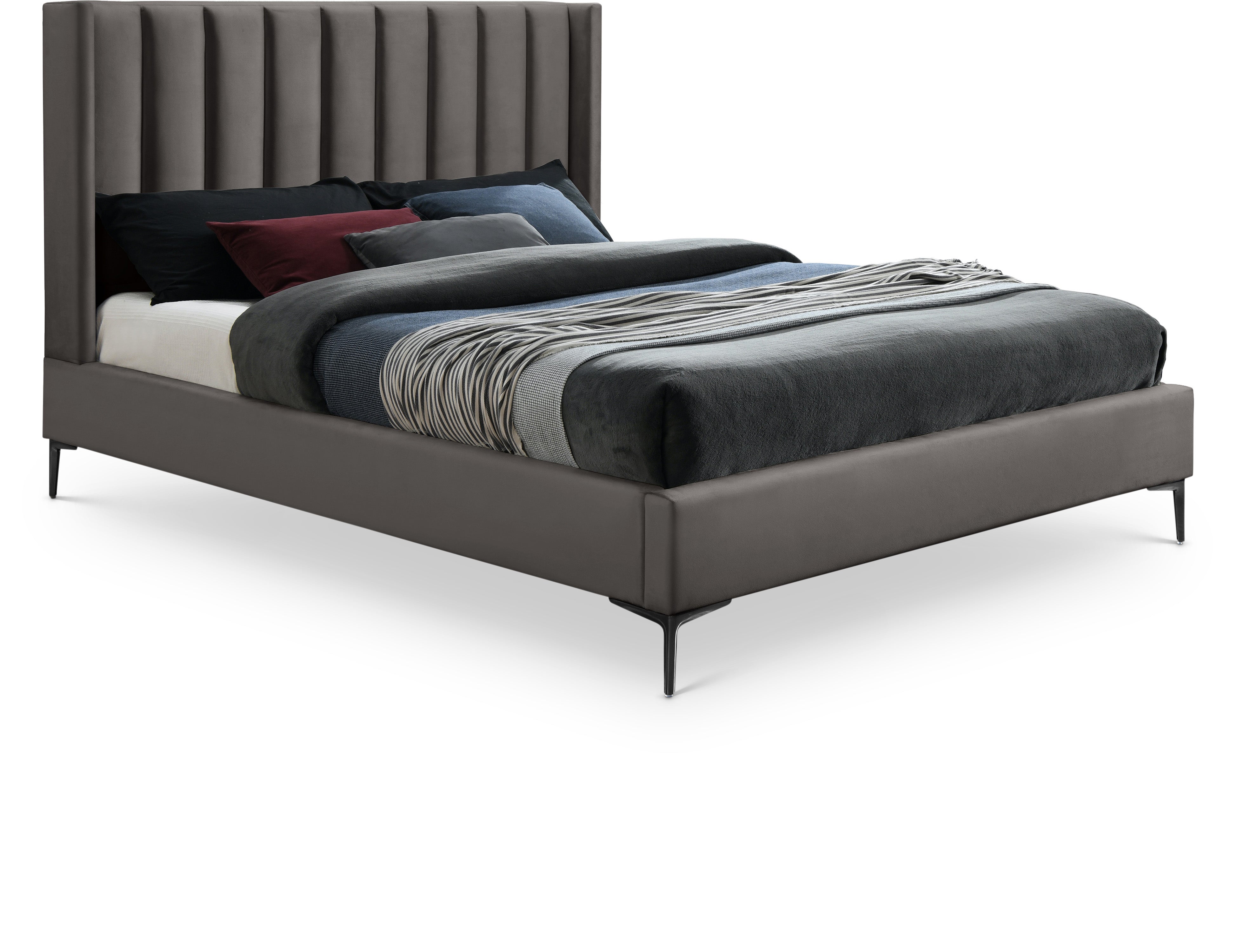 Nadia Grey Velvet Queen Bed