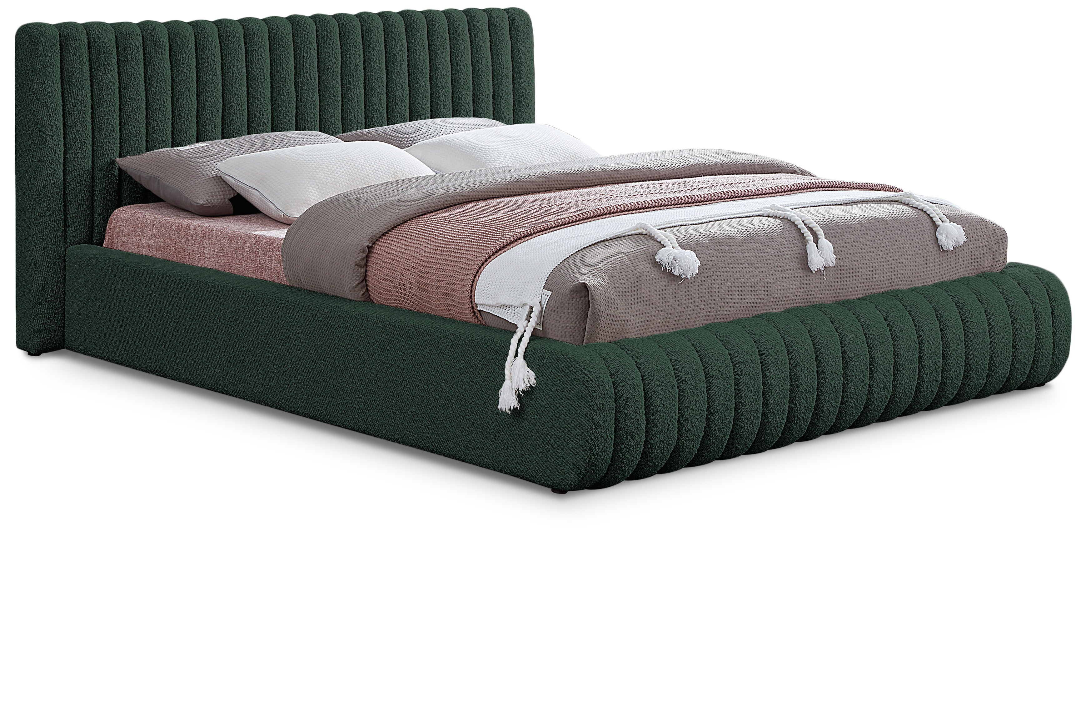 Nash Green Boucle Fabric Queen Bed