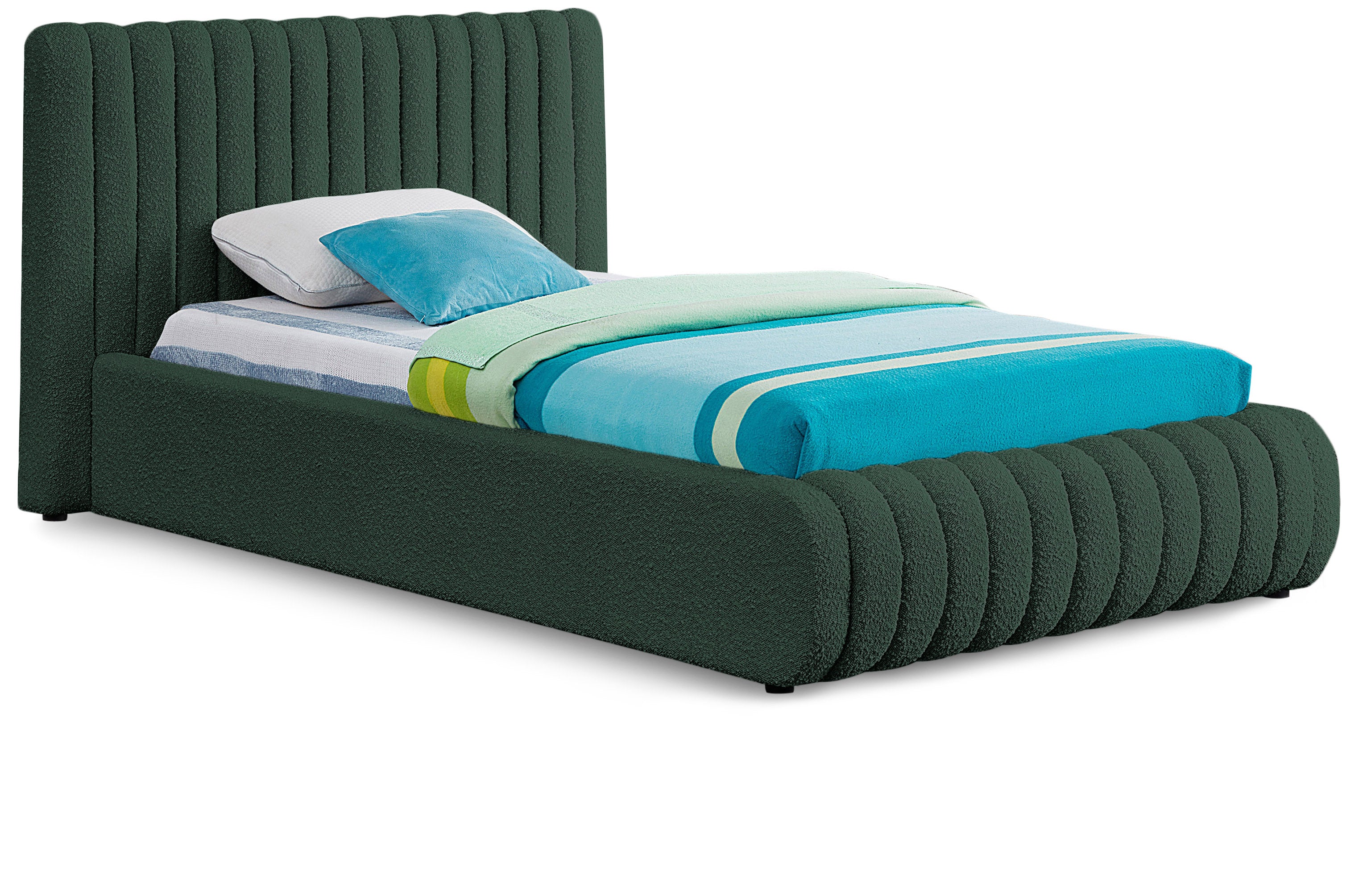 Nash Green Boucle Fabric Twin Bed