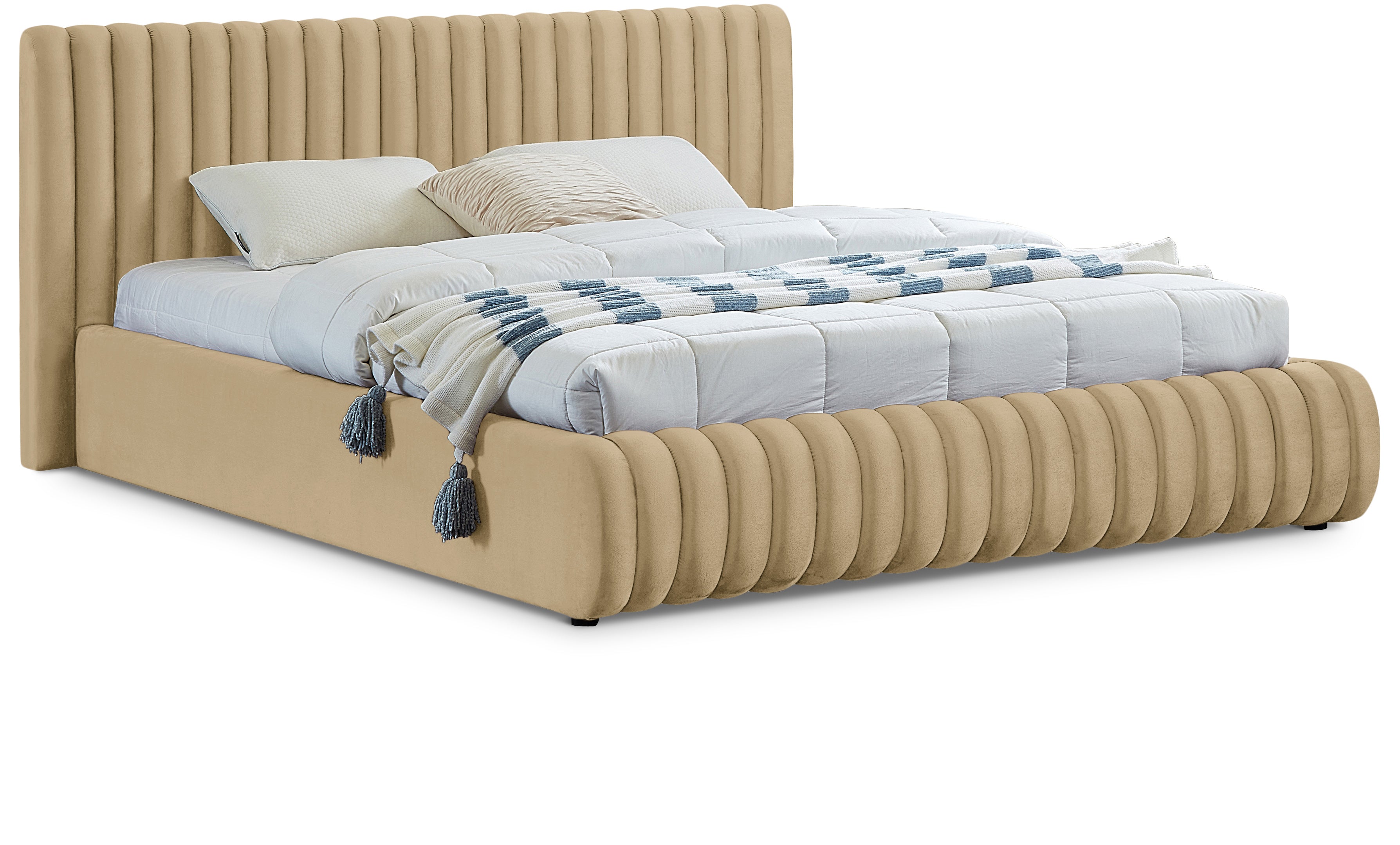 Nico Camel Velvet Queen Bed