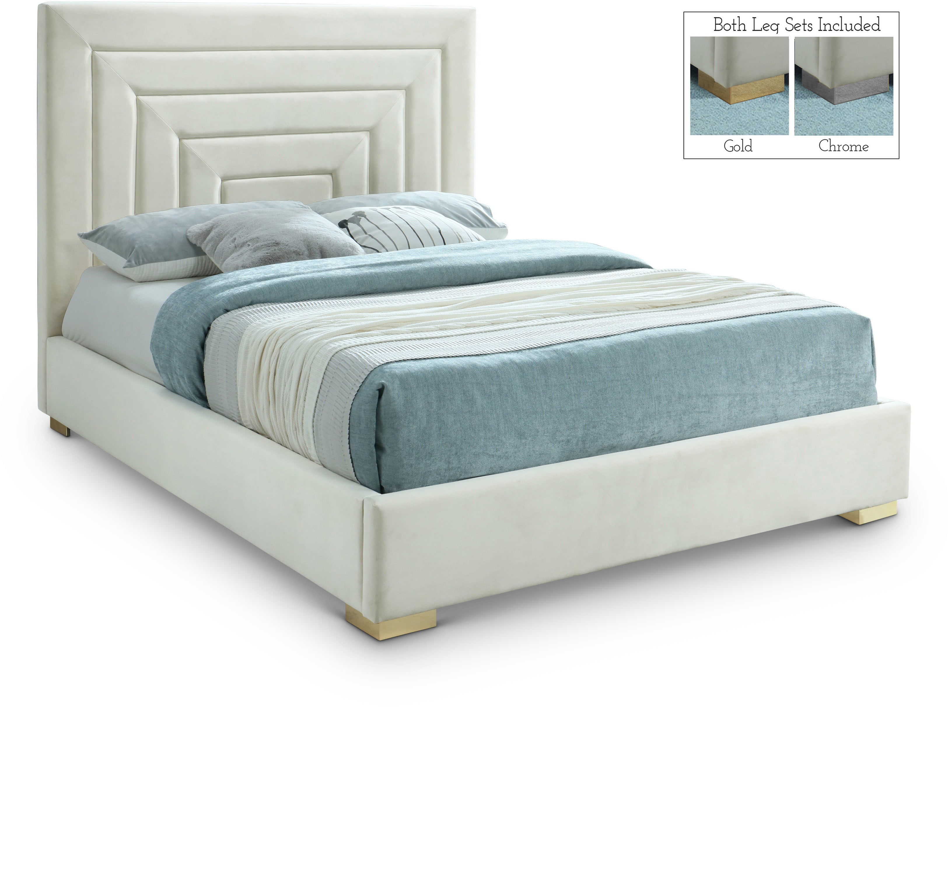 Nora Cream Velvet Queen Bed