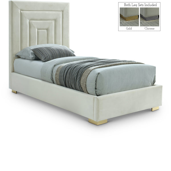 Nora Cream Velvet Twin Bed