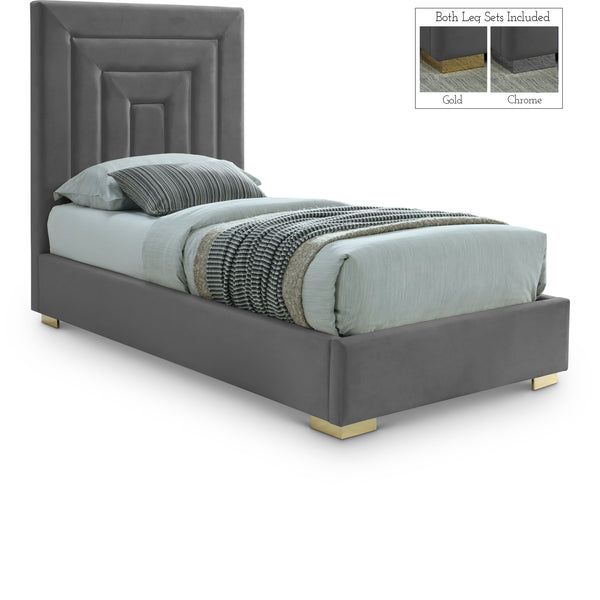 Nora Grey Velvet Twin Bed