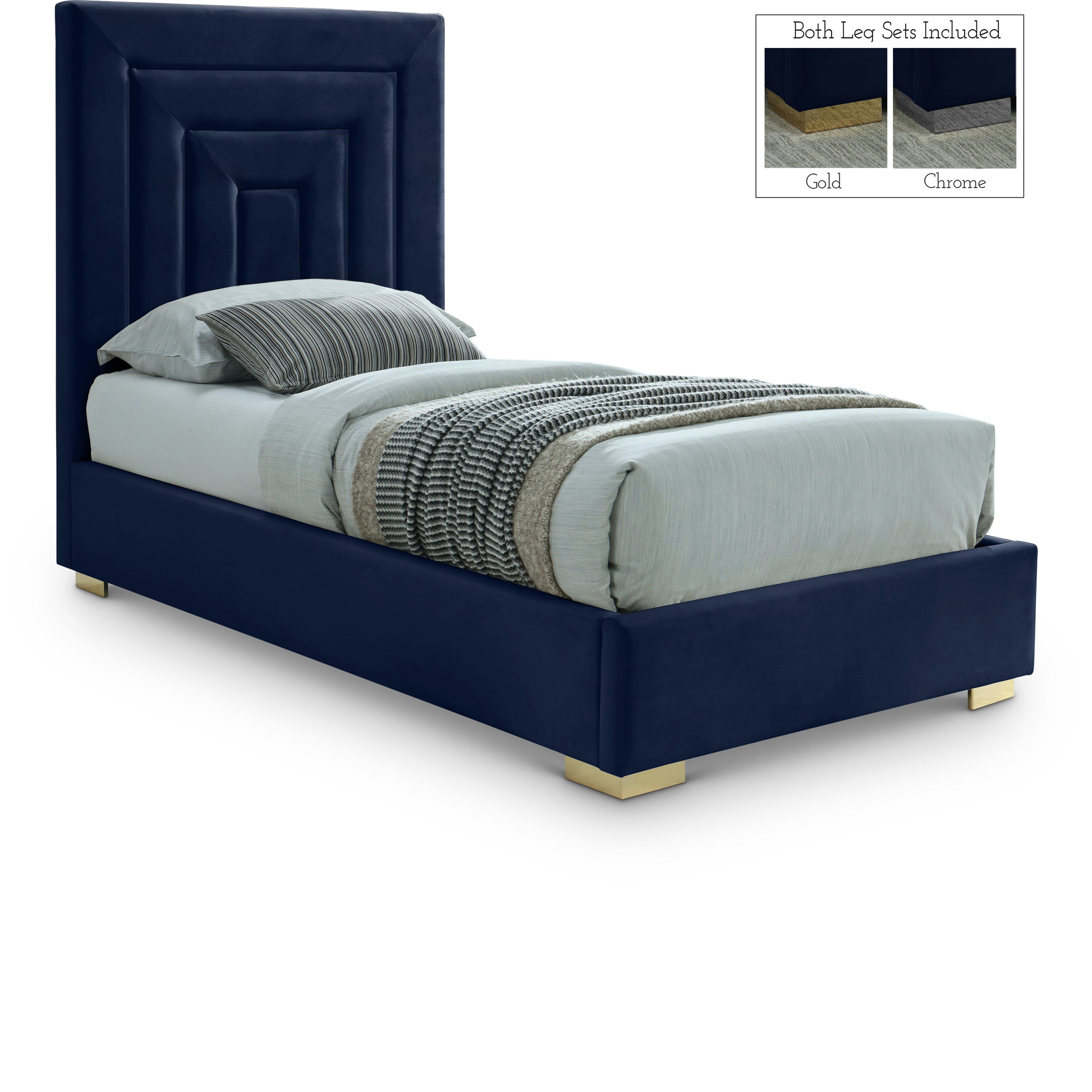 Nora Navy Velvet Twin Bed