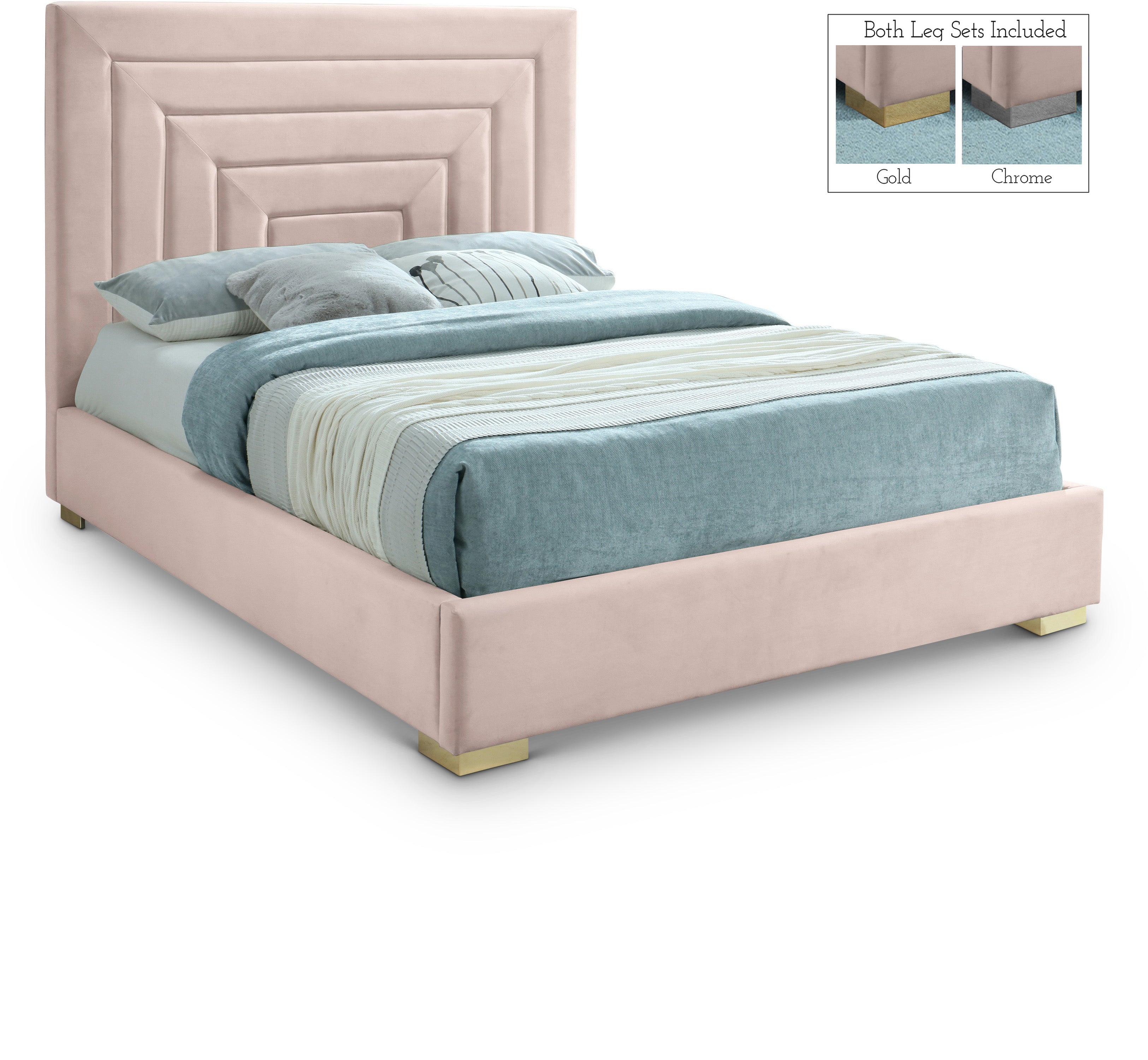 Nora Pink Velvet King Bed