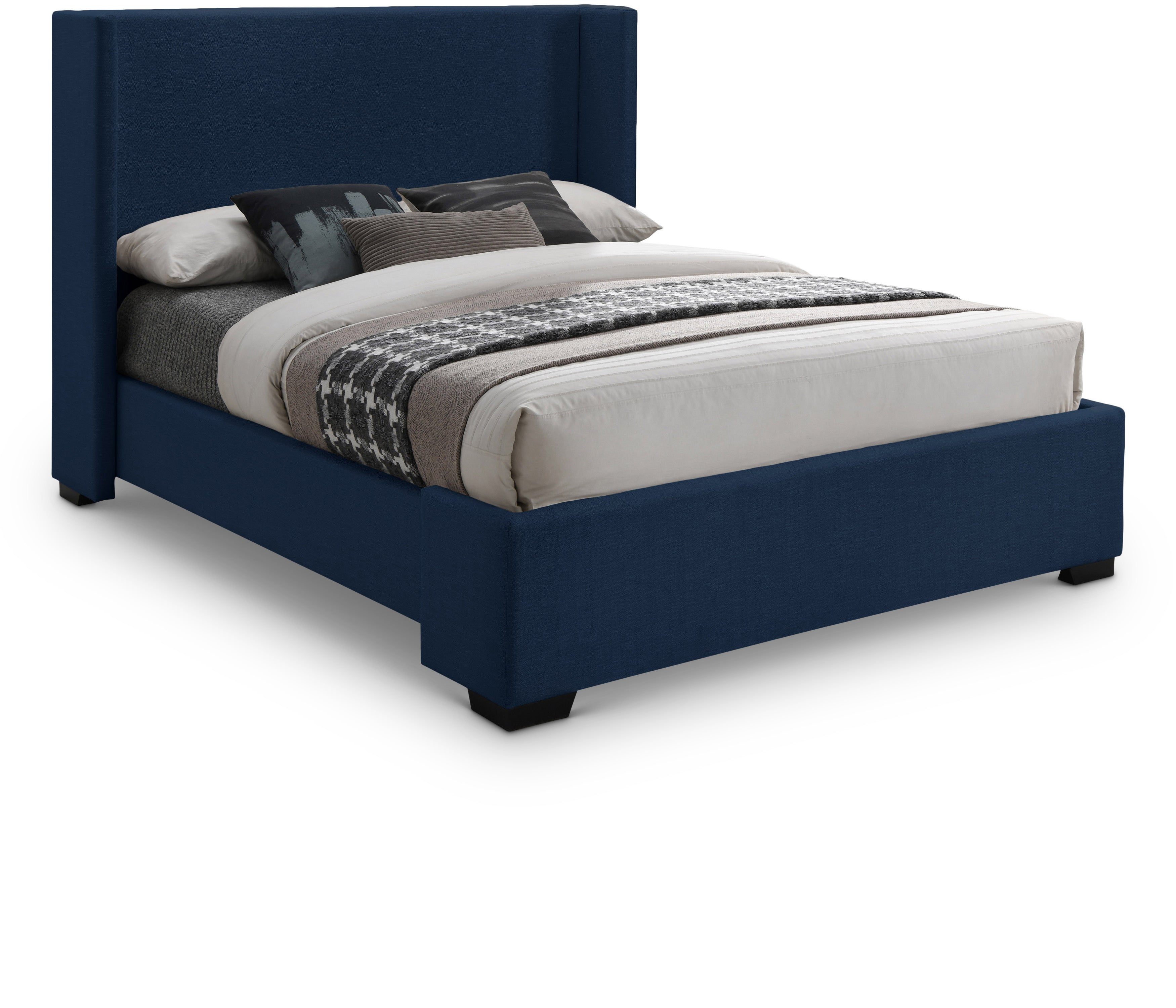 Oxford Navy Linen Textured Fabric King Bed (3 Boxes)