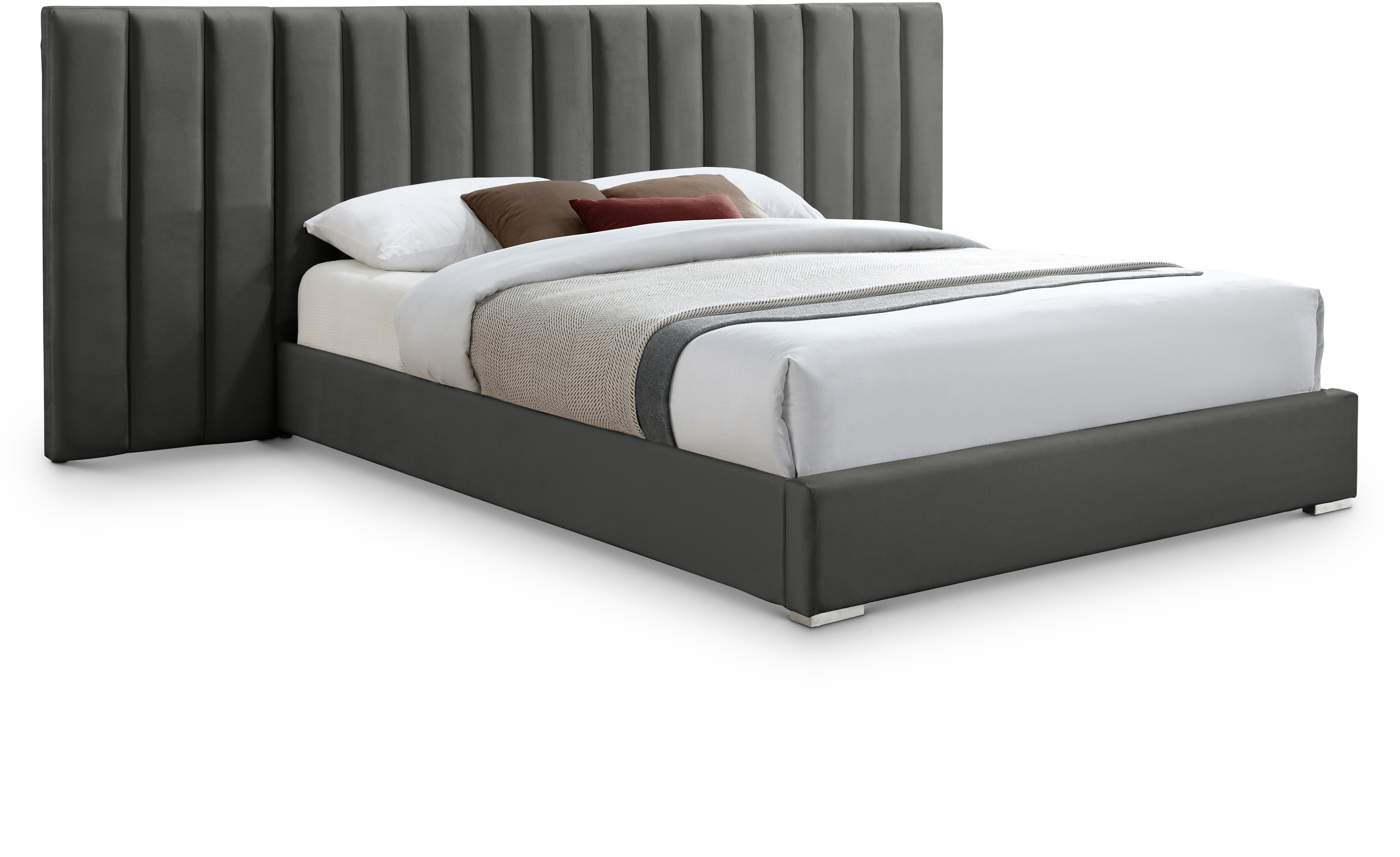 Pablo Grey Velvet Queen Bed