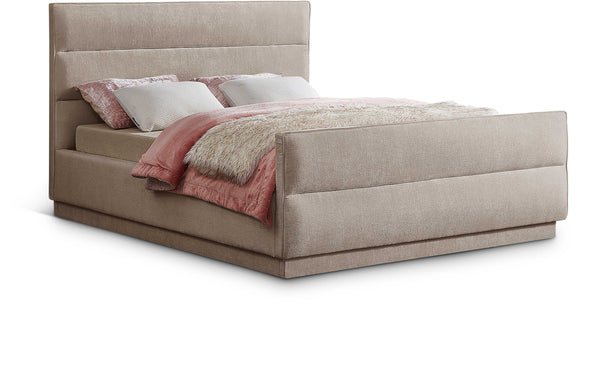 Paxton Beige Chenille Fabric King Bed (3 Boxes)