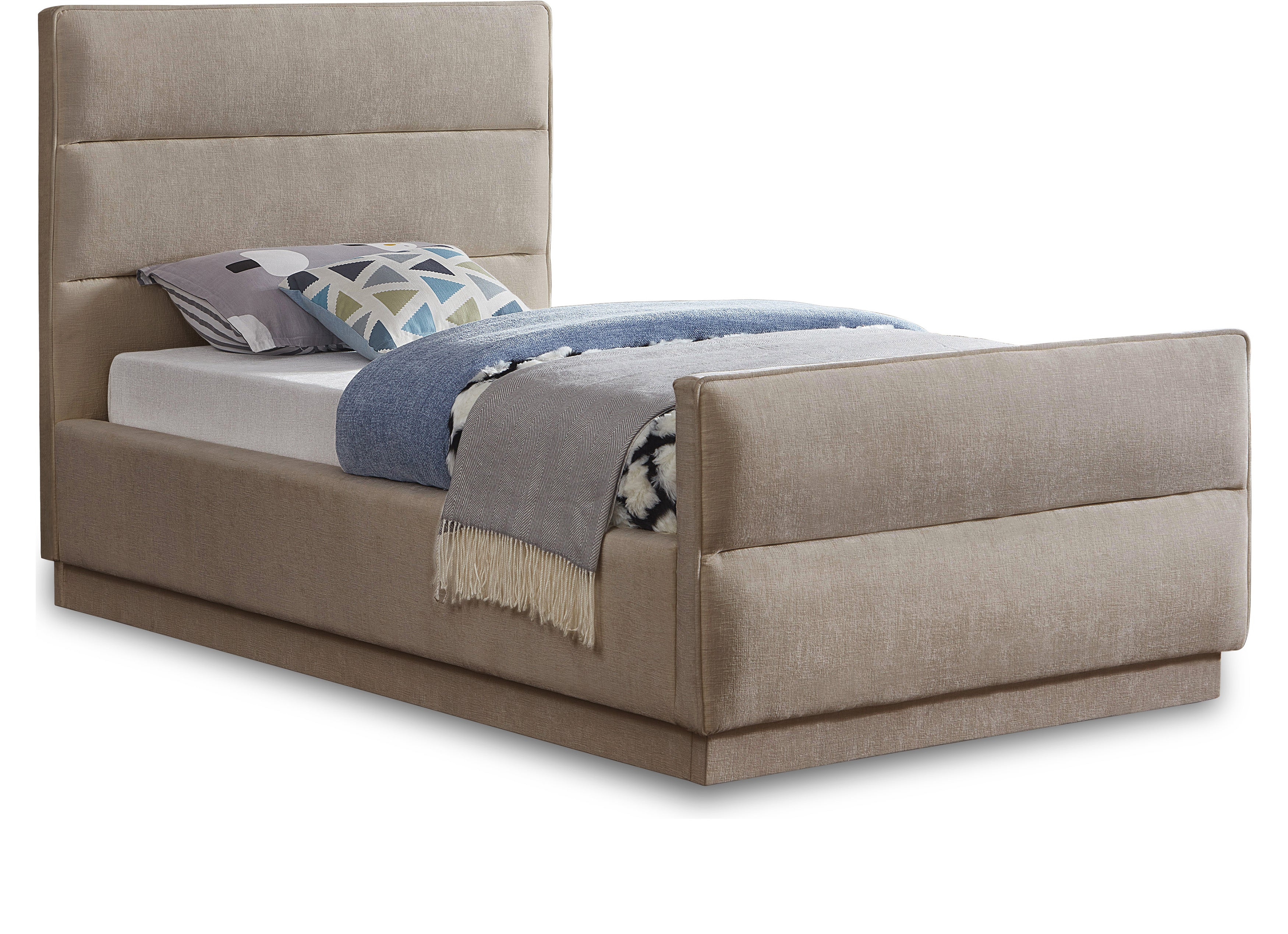 Paxton Beige Chenille Fabric Twin Bed (3 Boxes)