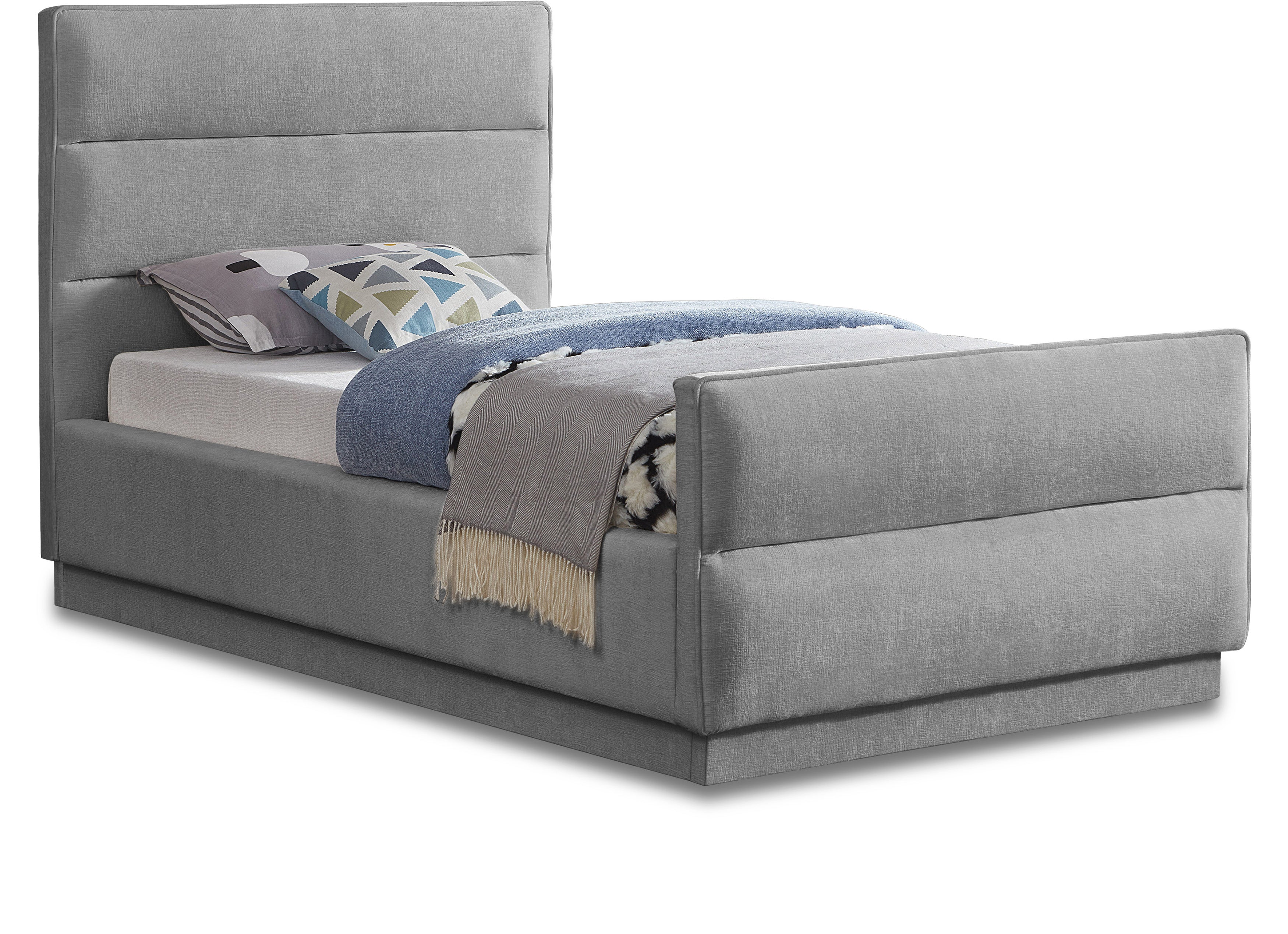 Paxton Grey Chenille Fabric Twin Bed (3 Boxes)