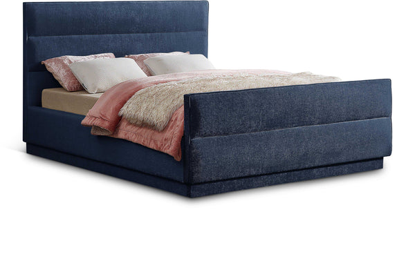 Paxton Navy Chenille Fabric Full Bed (3 Boxes)