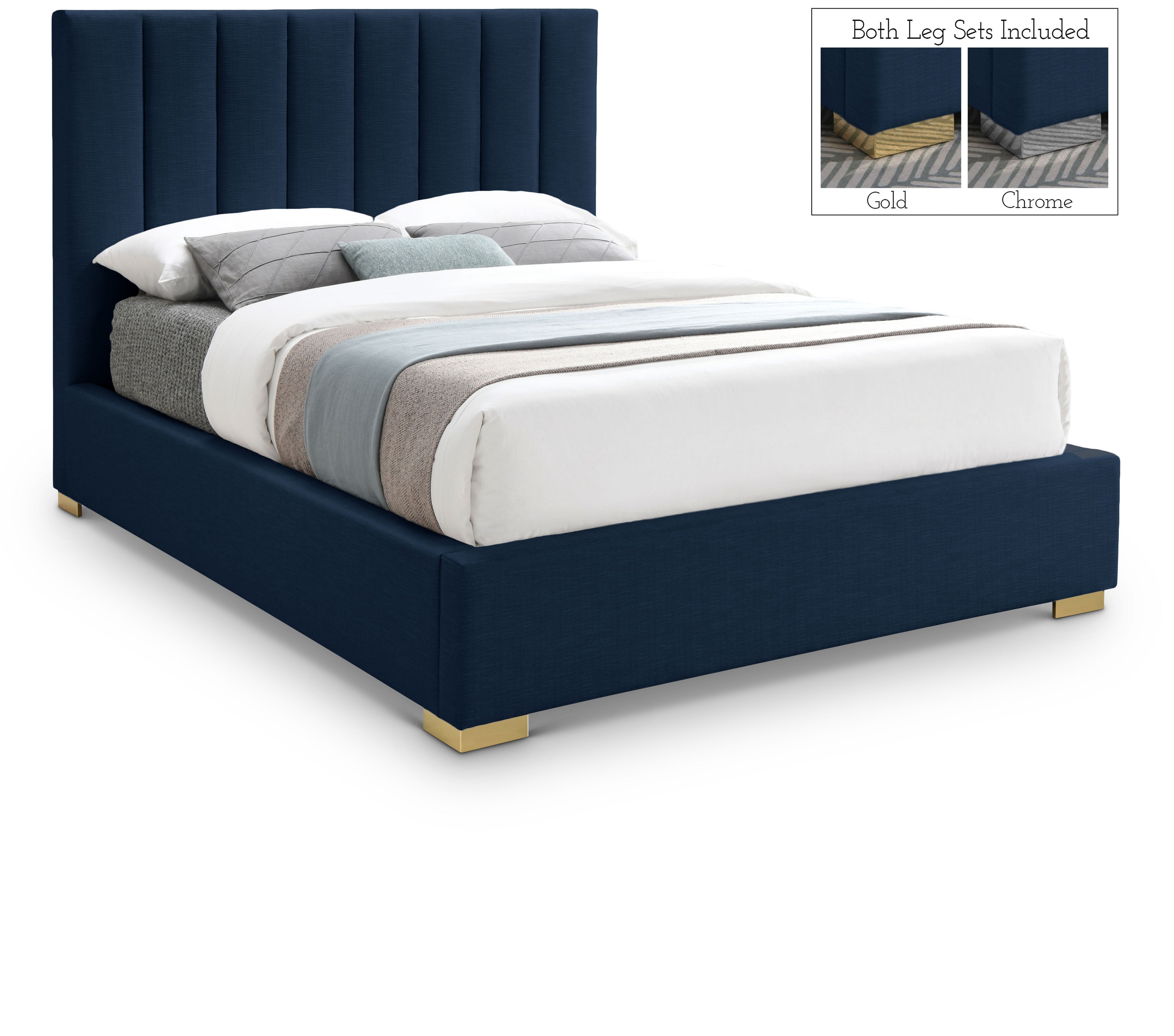 Pierce Navy Linen Textured Fabric Full Bed