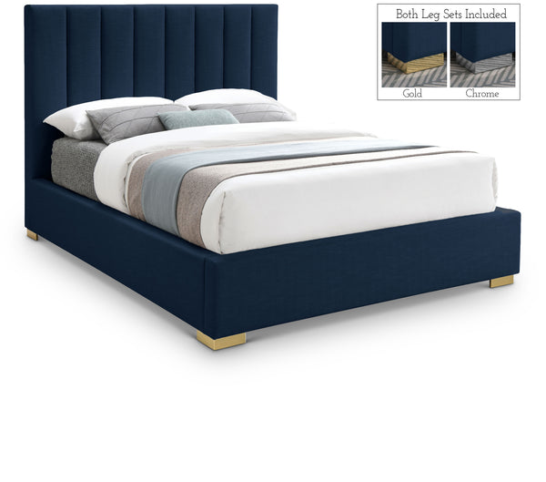 Pierce Navy Linen Textured Fabric King Bed