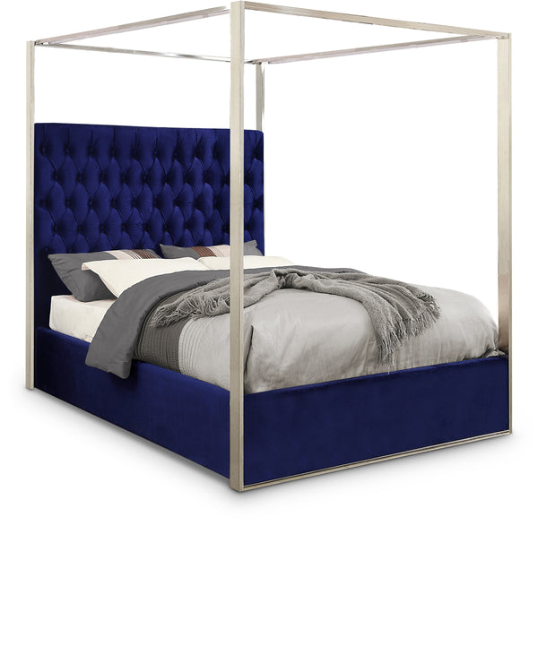 Porter Navy Velvet Queen Bed