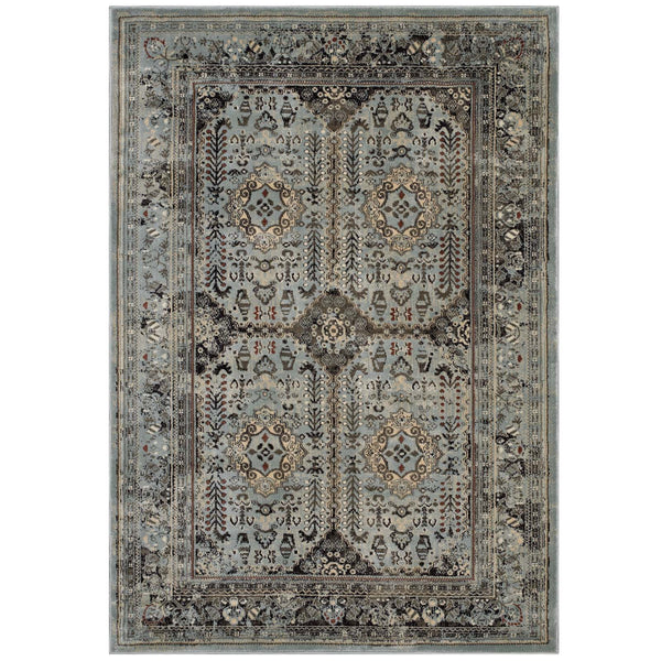 Enye Distressed Vintage Floral Lattice 5x8 Area Rug