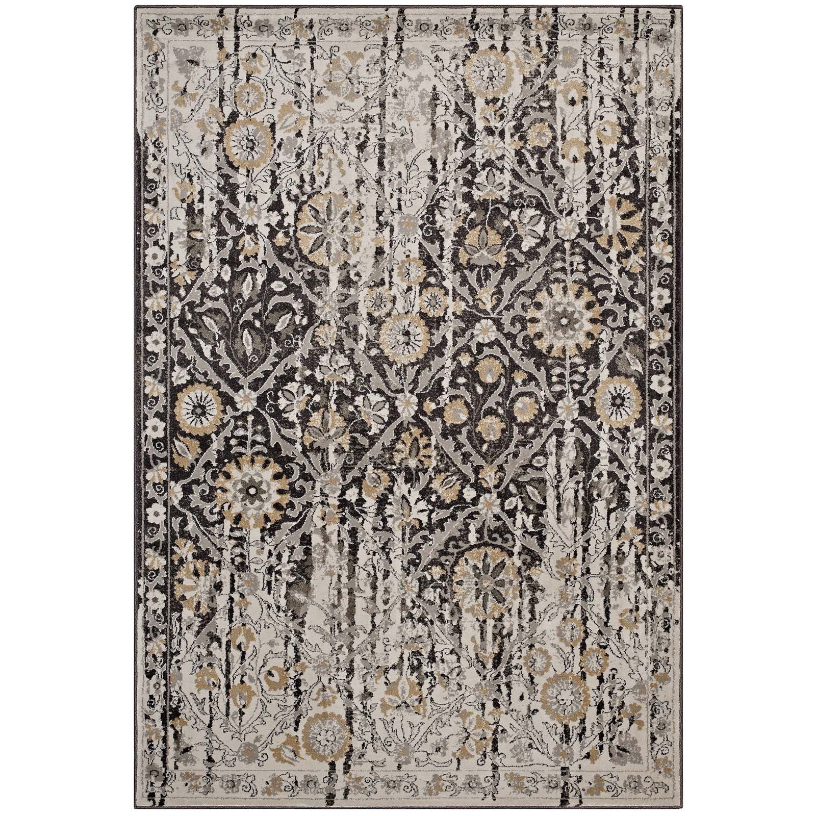 Ganesa Distressed Diamond Floral Lattice 8x10 Area Rug