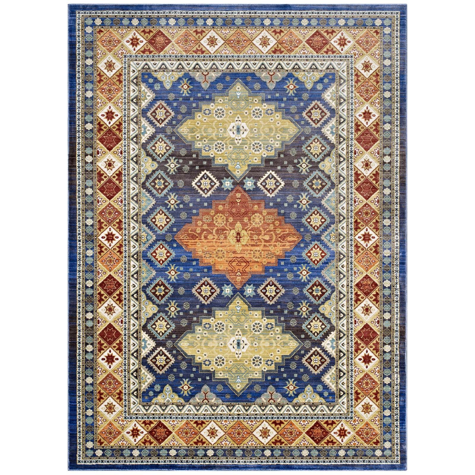 Atzi  Distressed Southwestern Diamond Floral 5x8 Area Rug