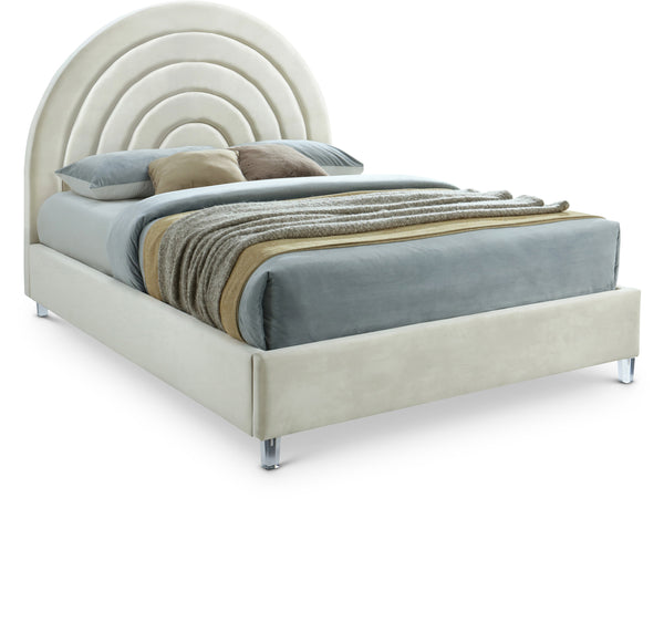 Rainbow Cream Velvet Queen Bed