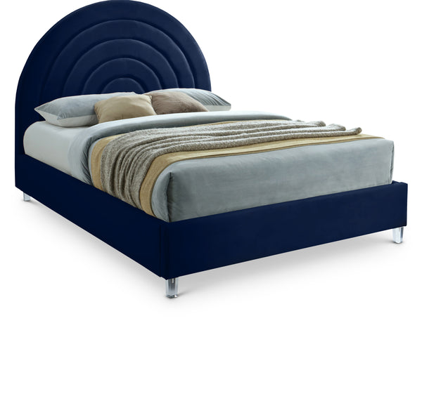 Rainbow Navy Velvet Queen Bed