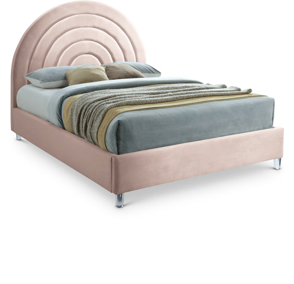 Rainbow Pink Velvet Queen Bed