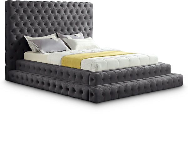 Revel Grey Velvet Queen Bed (3 Boxes)