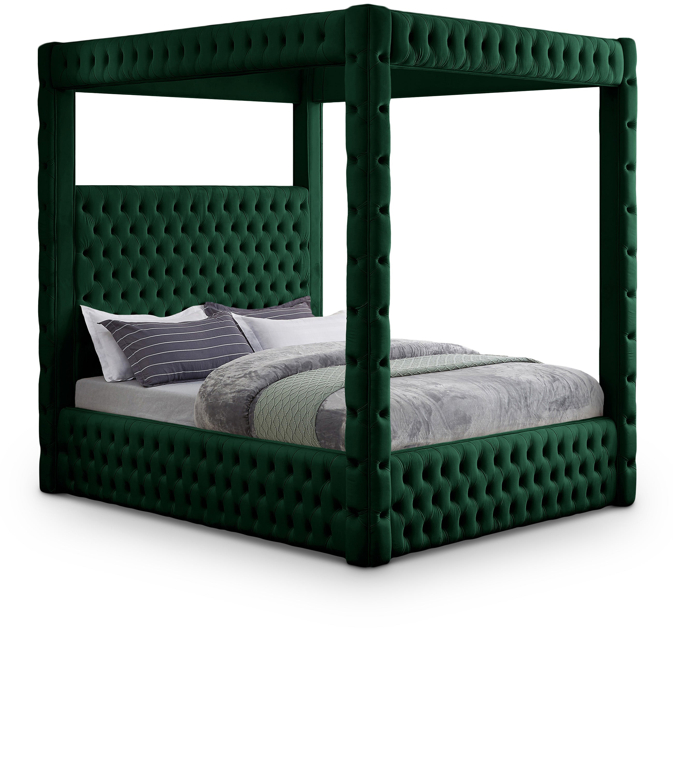 Royal Green Velvet Queen Bed (4 Boxes)