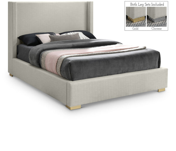 Royce Beige Linen Textured Fabric Queen Bed (3 Boxes)