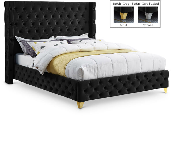 Savan Black Velvet Queen Bed