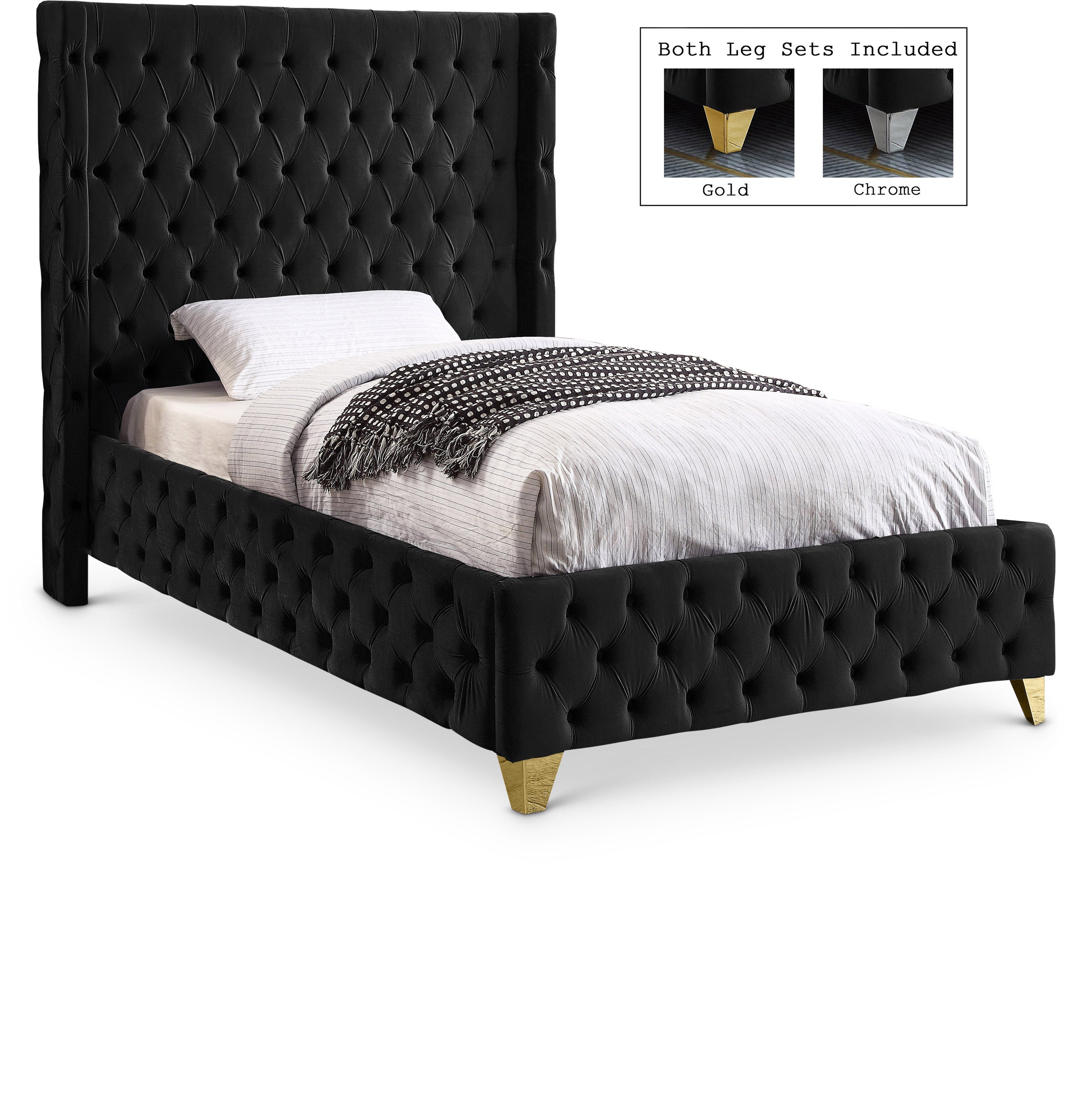 Savan Black Velvet Twin Bed