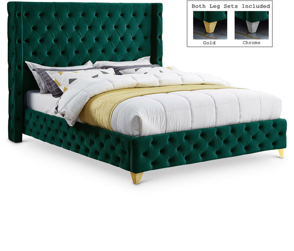 Savan Green Velvet Queen Bed