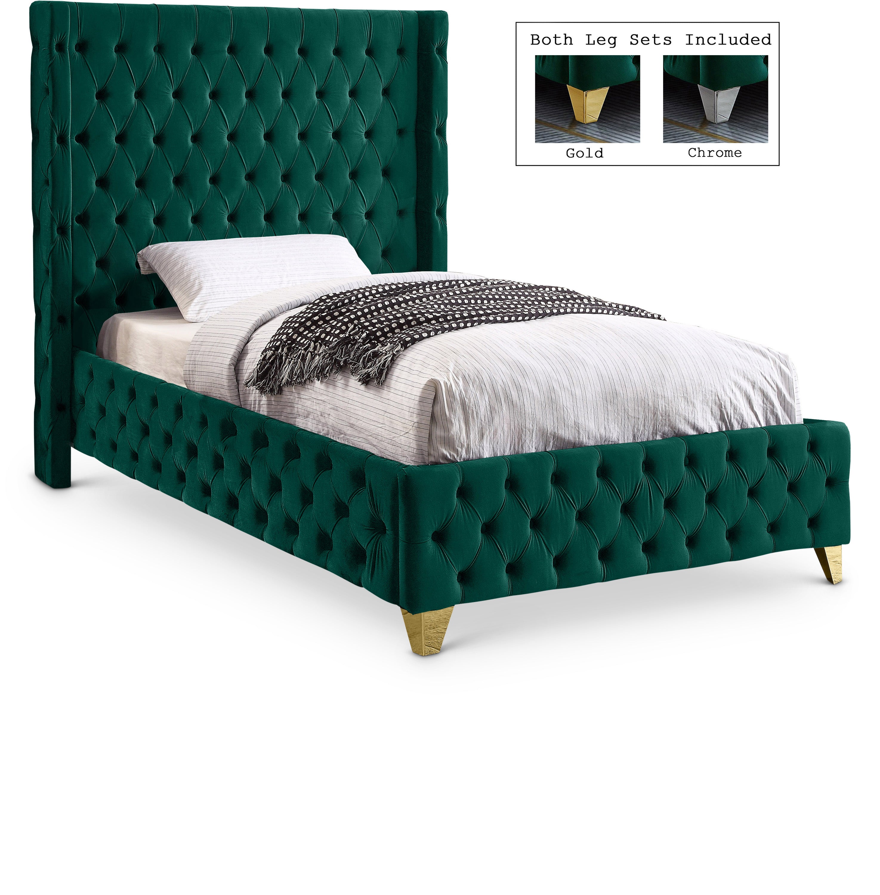 Savan Green Velvet Twin Bed