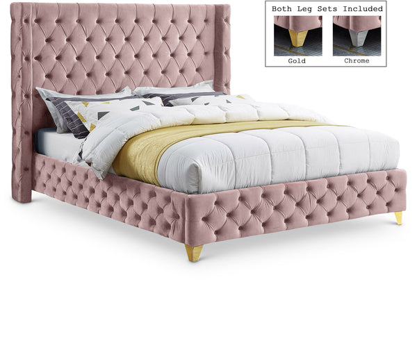 Savan Pink Velvet King Bed