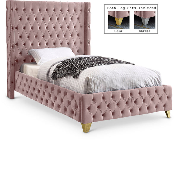 Savan Pink Velvet Twin Bed