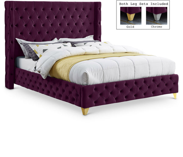 Savan Purple Velvet King Bed