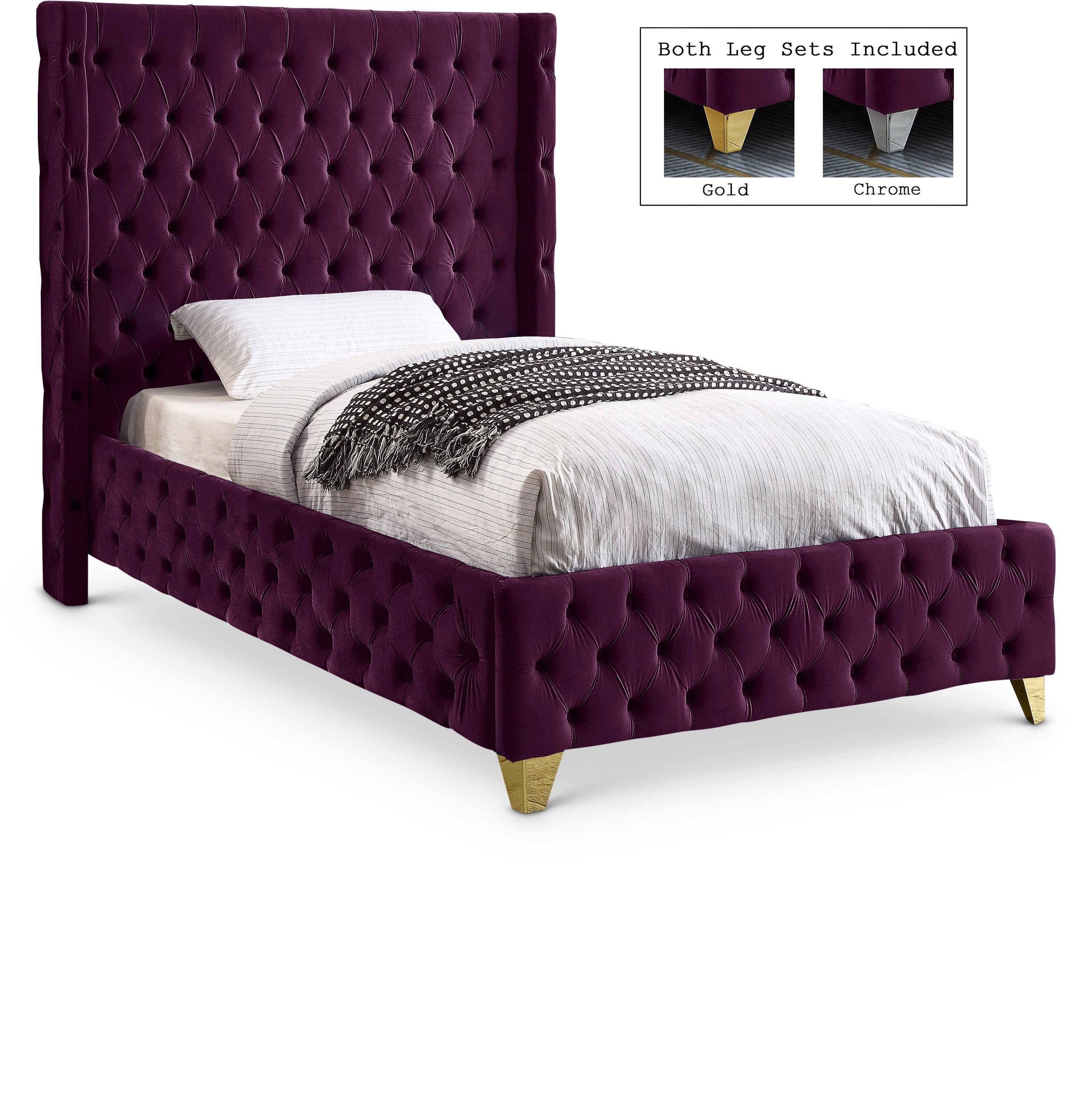 Savan Purple Velvet Twin Bed