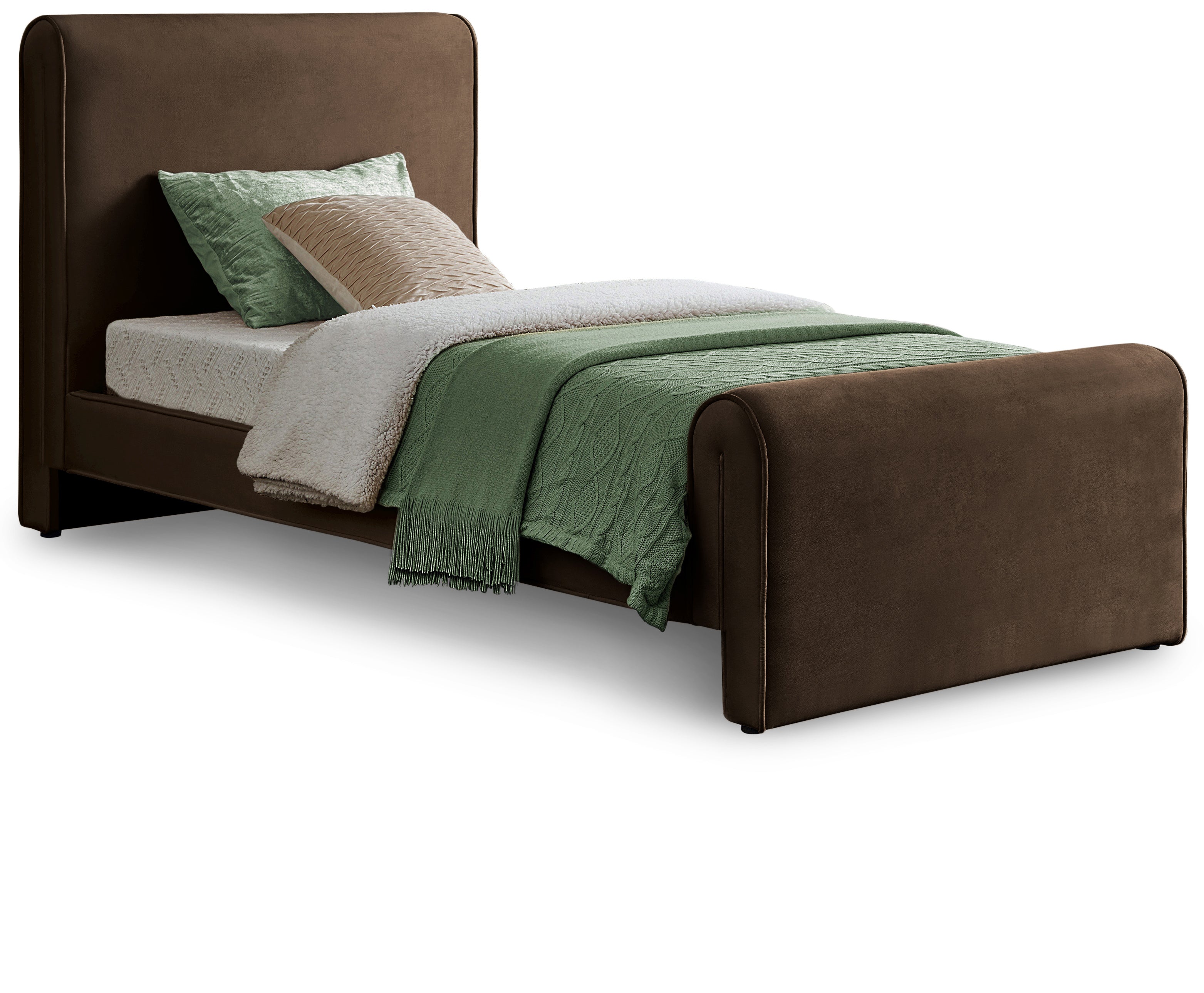 Sloan Brown Velvet Twin Bed (3 Boxes)