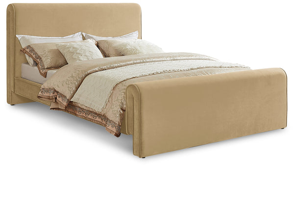 Sloan Camel Velvet Queen Bed (3 Boxes)