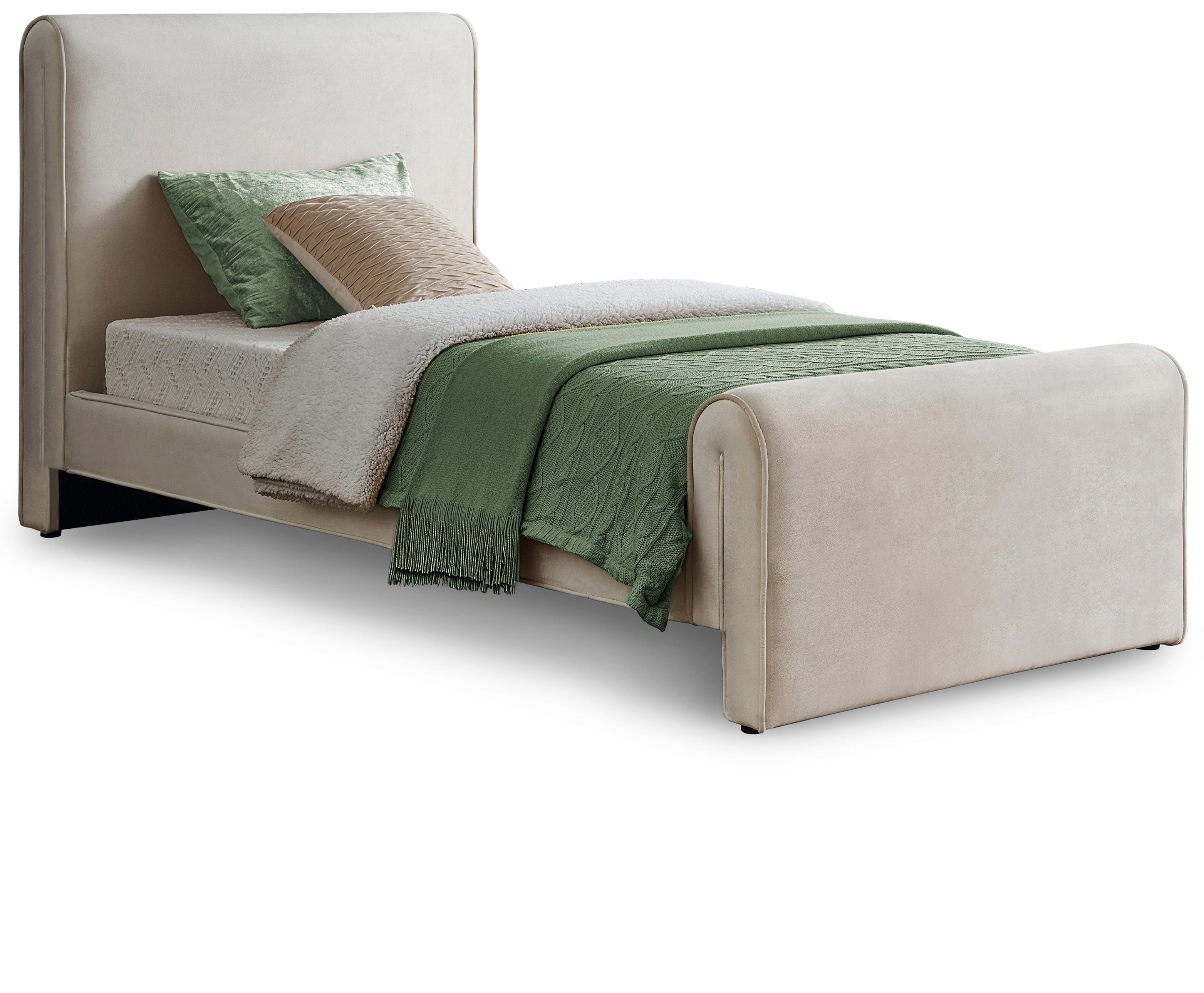 Sloan Cream Velvet Twin Bed (3 Boxes)