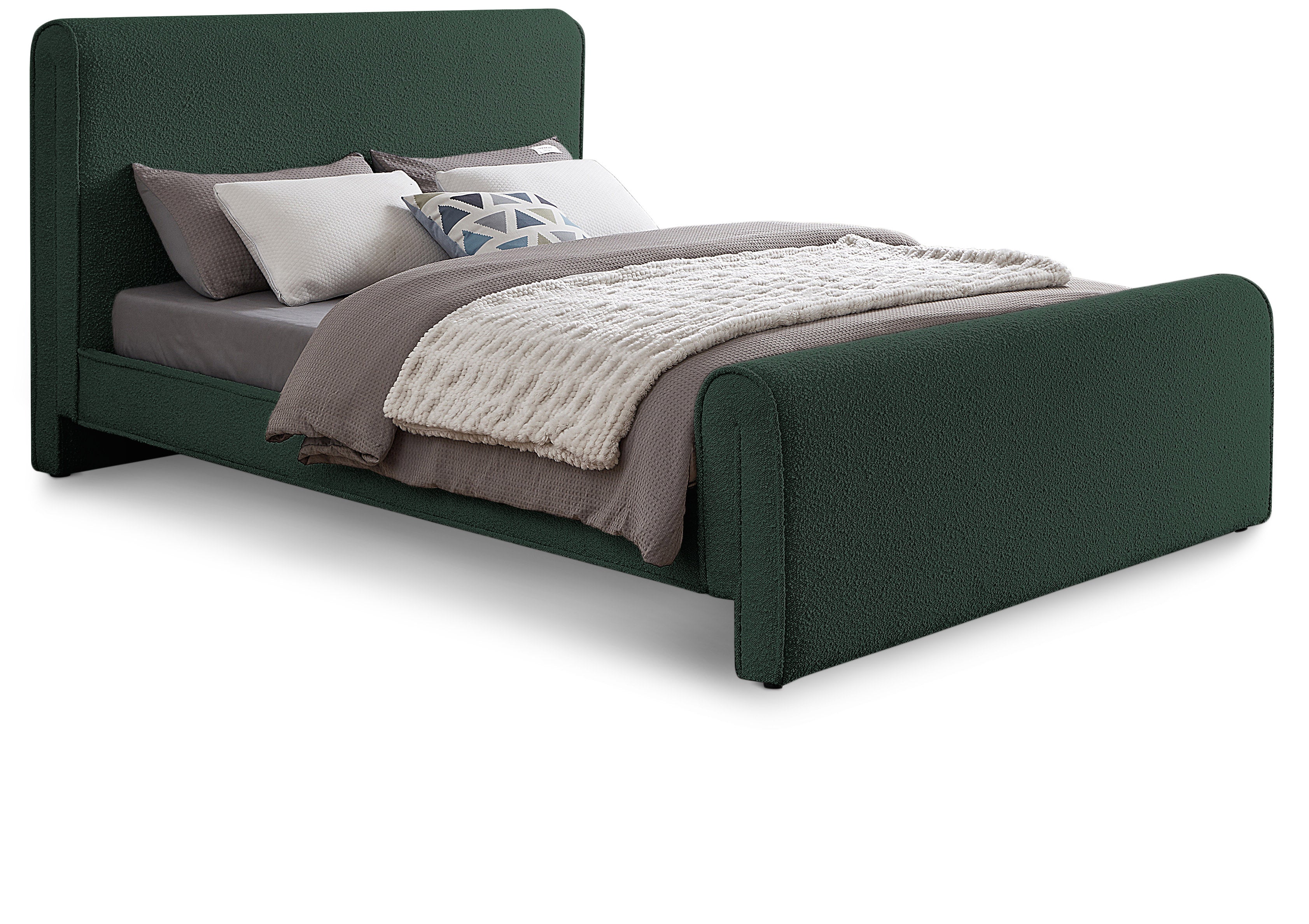 Stylus Green Boucle Fabric King Bed (3 Boxes)