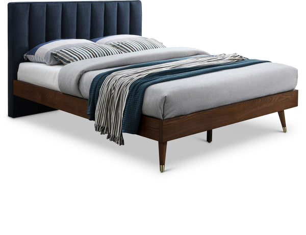 Vance Navy Linen Textured Fabric Queen Bed (3 Boxes)