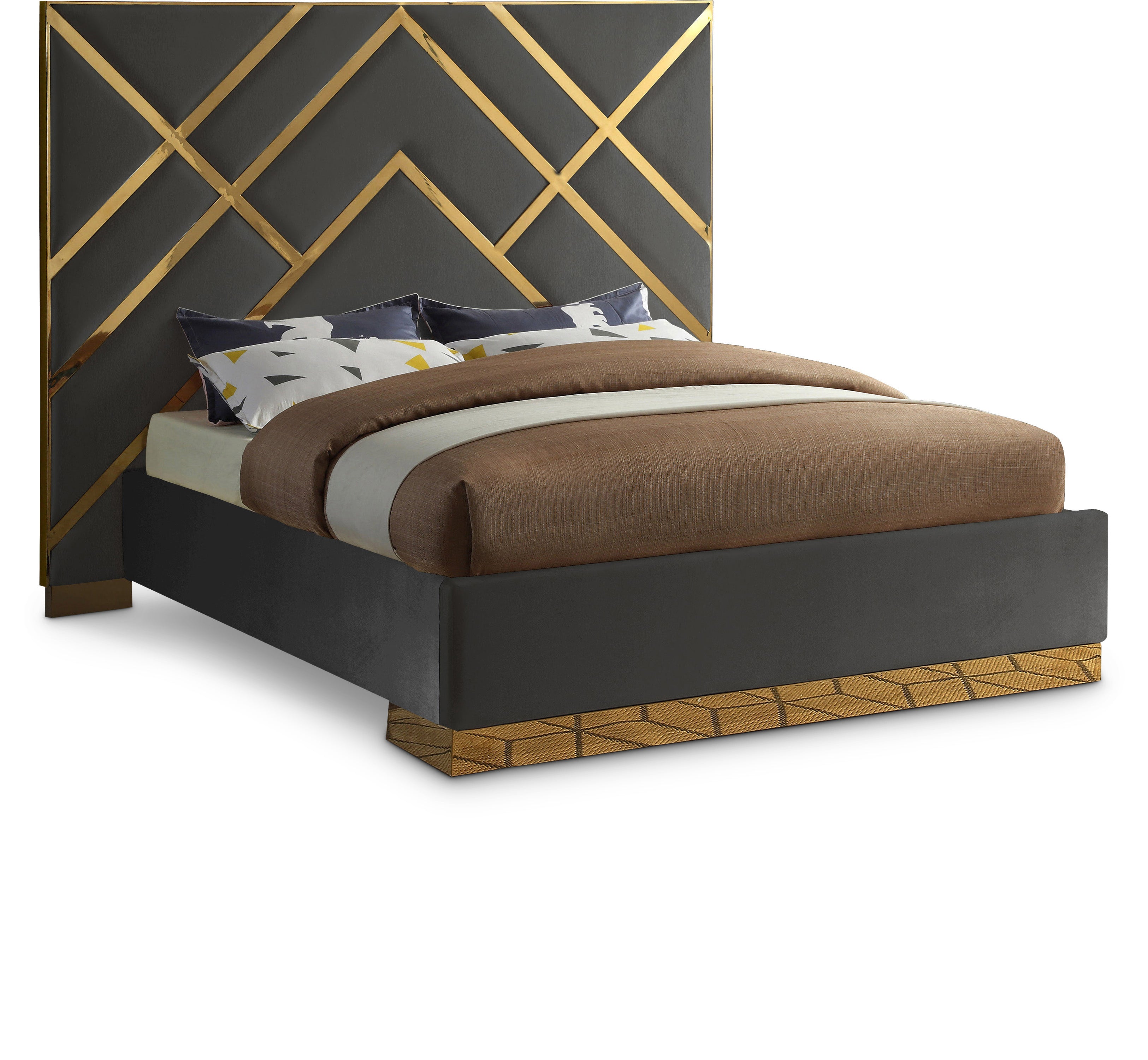 Vector Grey Velvet Queen Bed