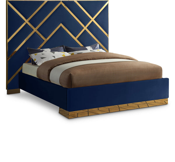 Vector Navy Velvet King Bed